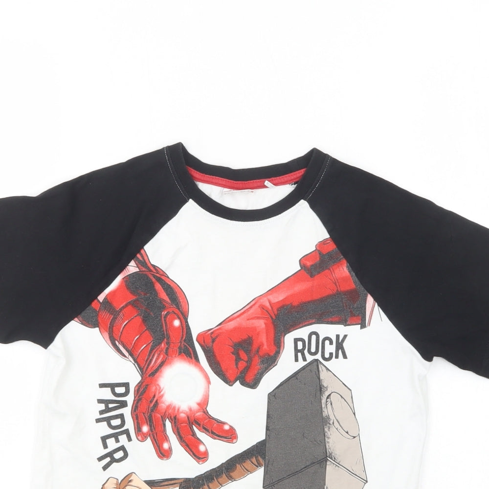 NEXT Boys White Colourblock Cotton Basic T-Shirt Size 9 Years Crew Neck  - Marvel