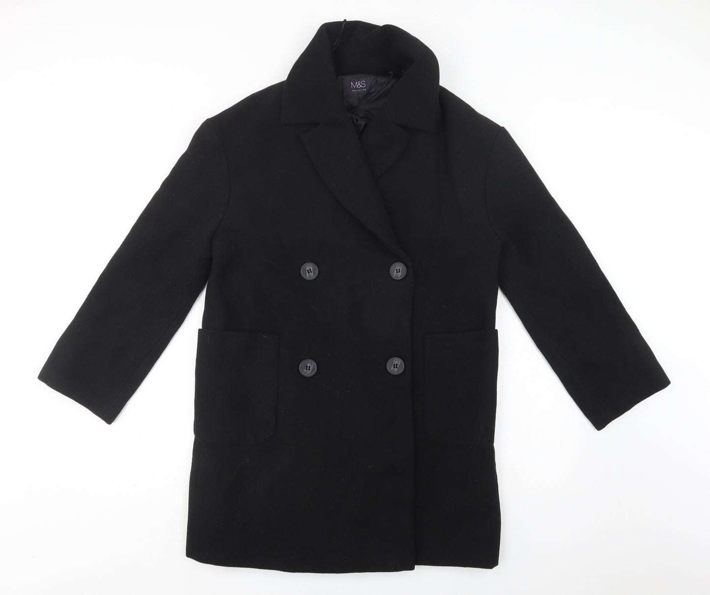 M&S Womens Black   Overcoat Coat Size 10  Button