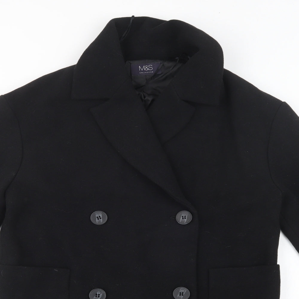 M&S Womens Black   Overcoat Coat Size 10  Button