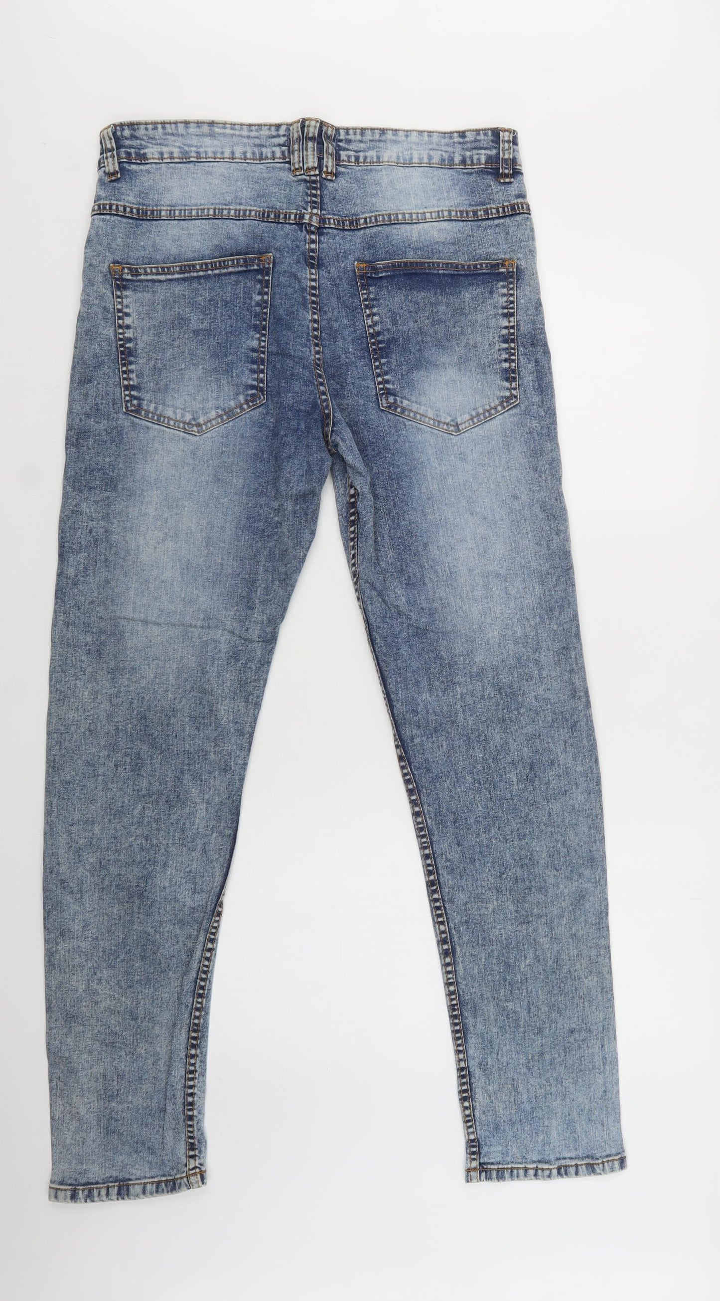 Boohoo Man Mens Blue  Cotton Skinny Jeans Size 36 L34 in Regular Button