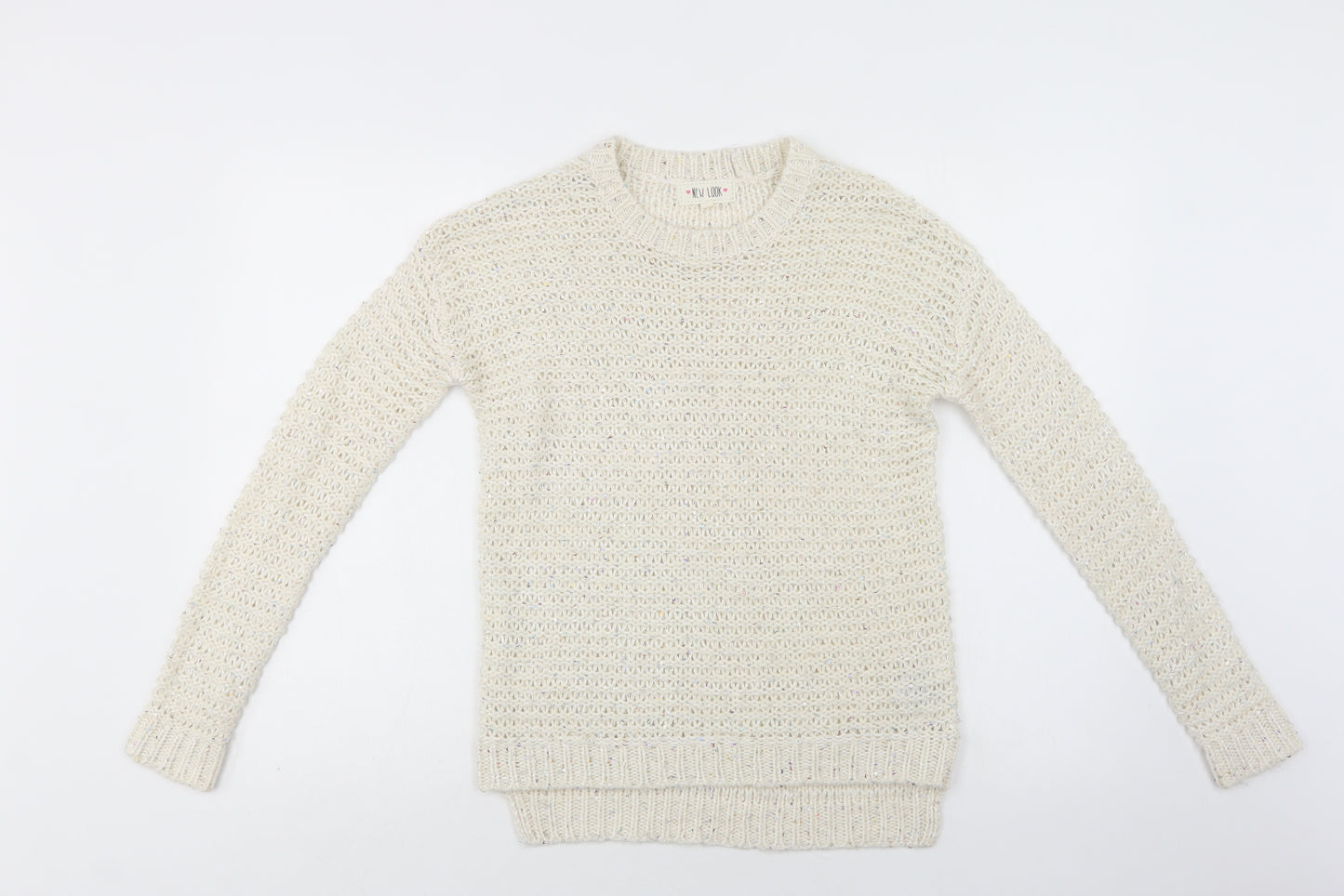 New Look Womens Ivory Crew Neck  Acrylic Pullover Jumper Size 8