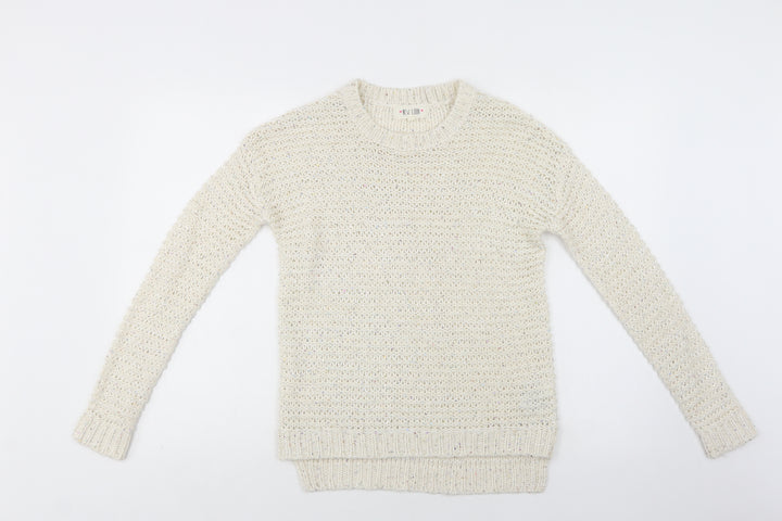 New Look Womens Ivory Crew Neck  Acrylic Pullover Jumper Size 8
