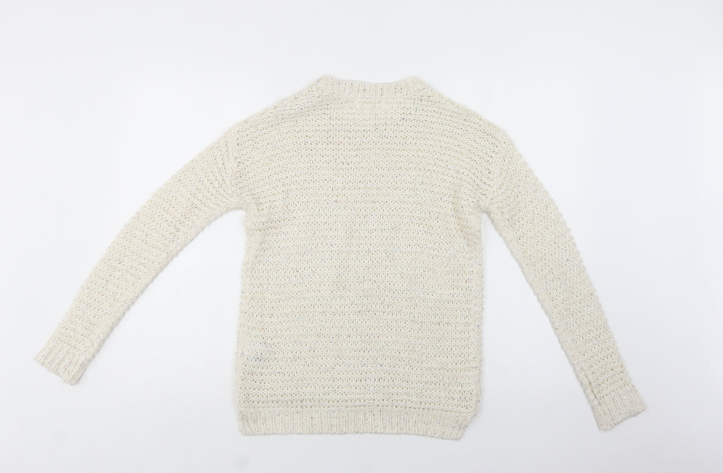 New Look Womens Ivory Crew Neck  Acrylic Pullover Jumper Size 8