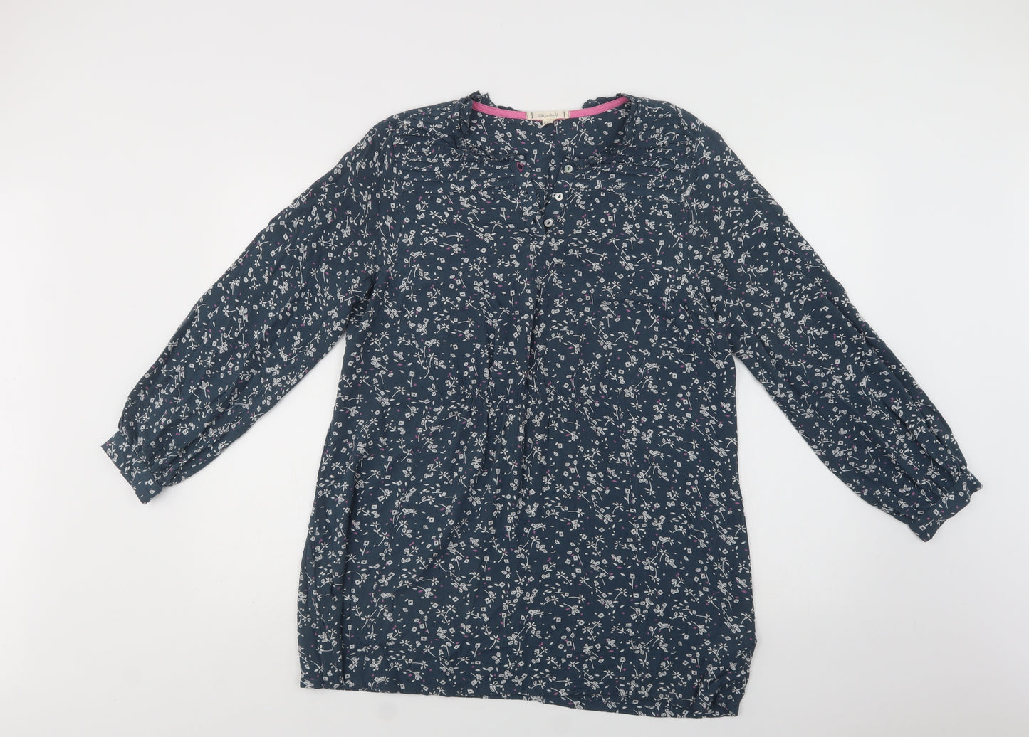 White Stuff Womens Blue Floral Viscose Basic Blouse Size 14 V-Neck