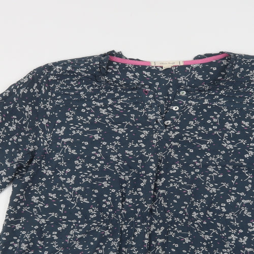 White Stuff Womens Blue Floral Viscose Basic Blouse Size 14 V-Neck