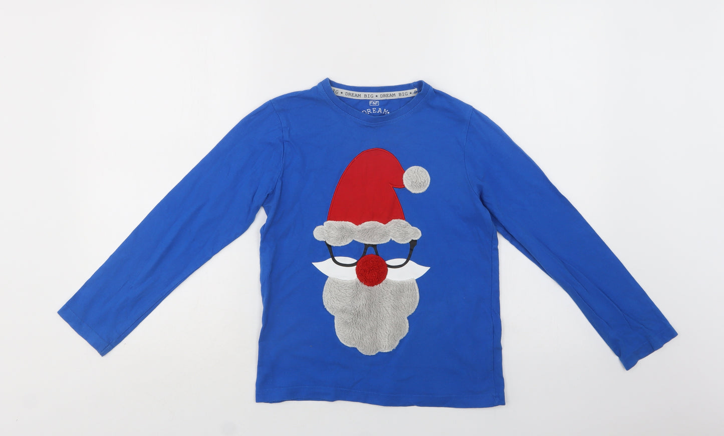 F&F Boys Blue  Cotton  Pyjama Top Size 9-10 Years   - Santa