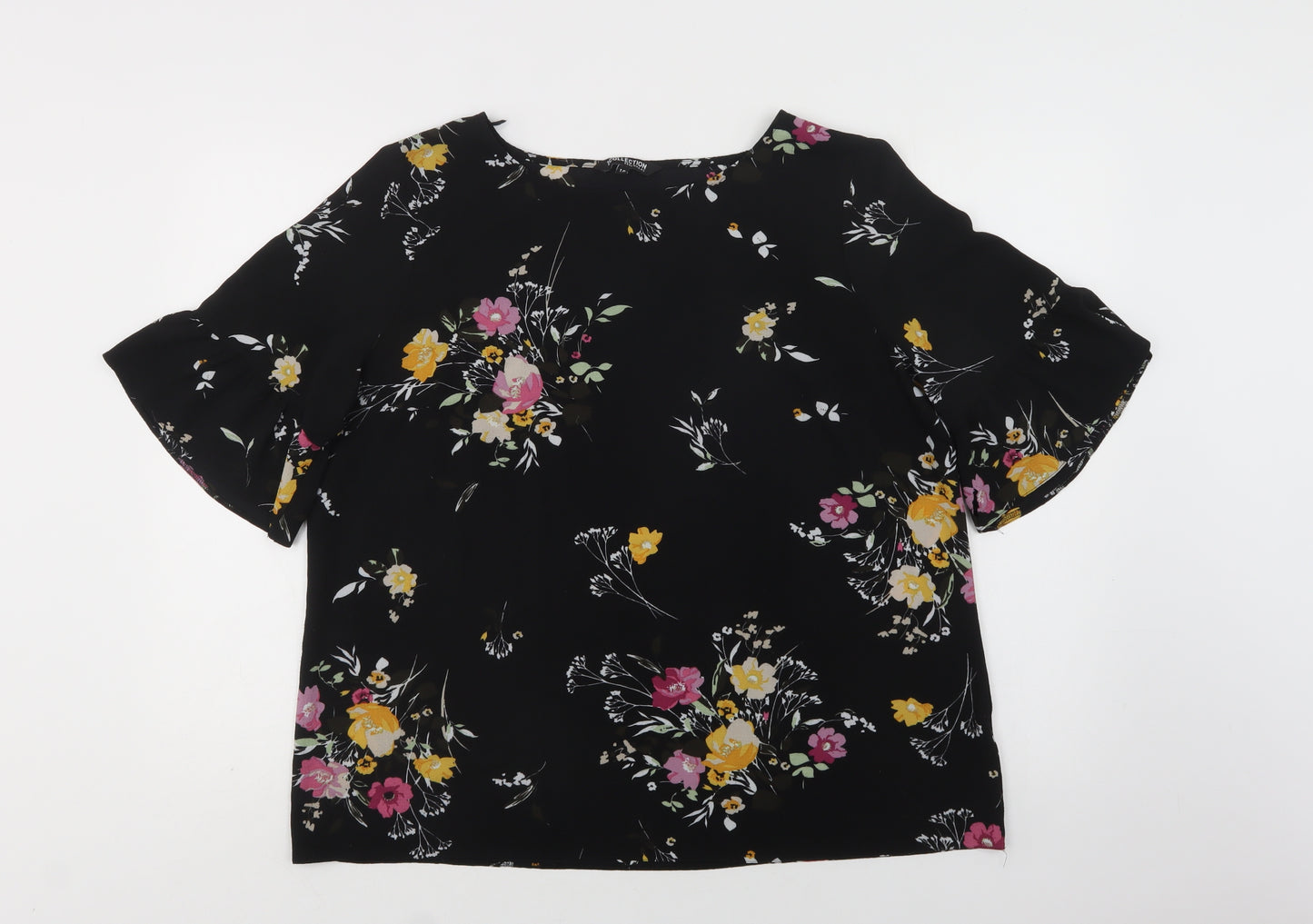 Debenhams Womens Black Floral Polyester Basic Blouse Size 18 Round Neck