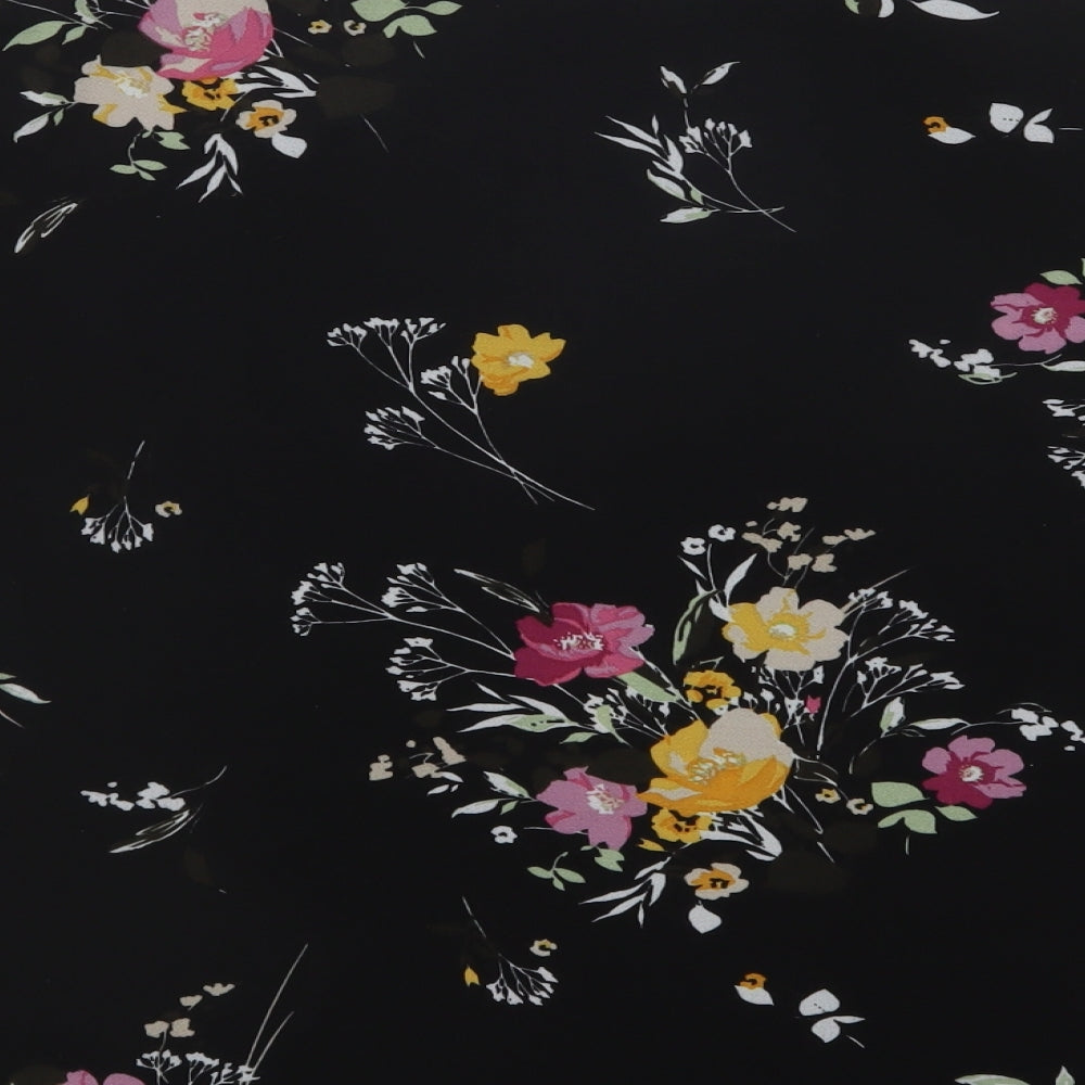 Debenhams Womens Black Floral Polyester Basic Blouse Size 18 Round Neck