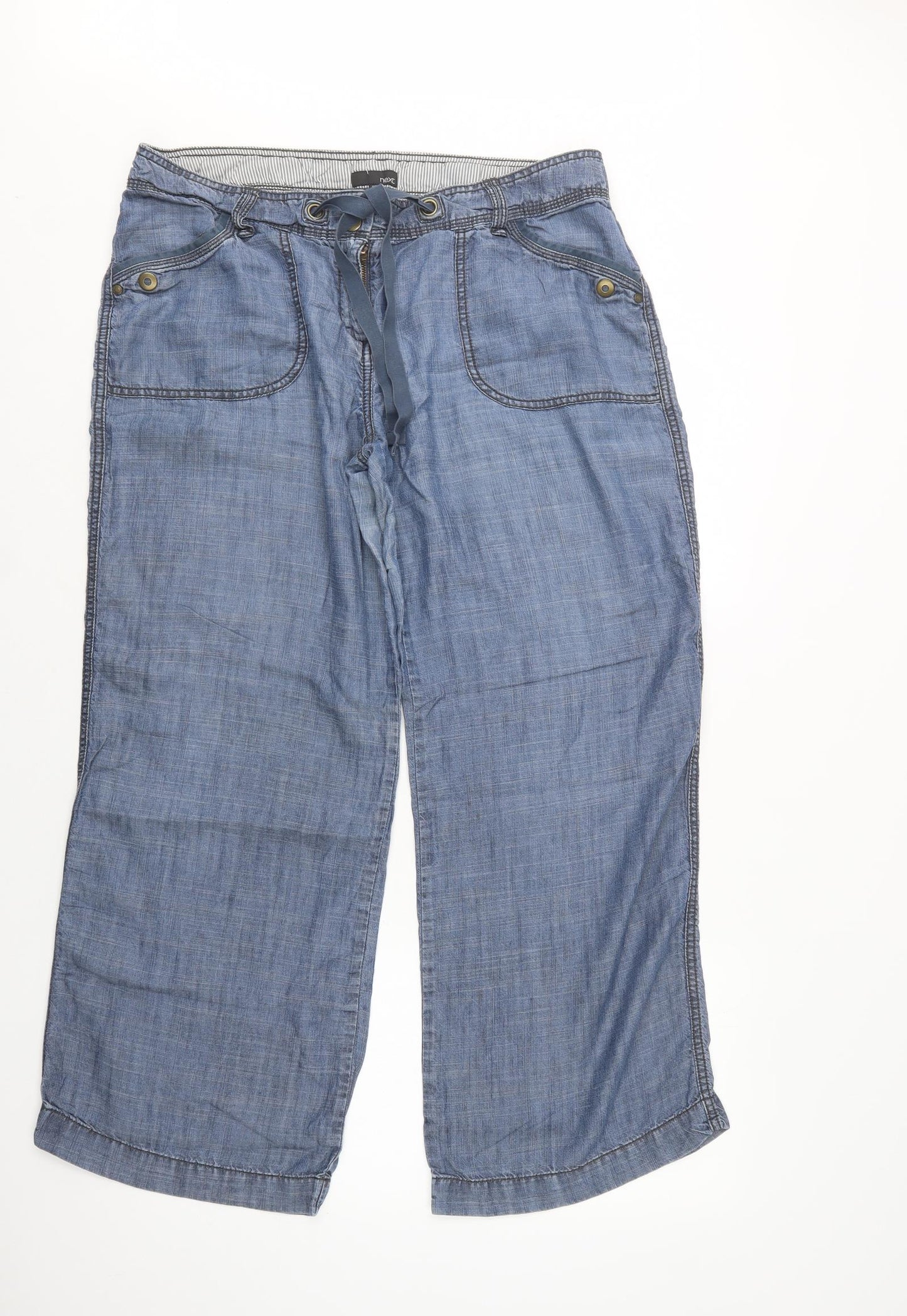 NEXT Womens Blue  Lyocell Trousers  Size 16 L30 in Regular Snap