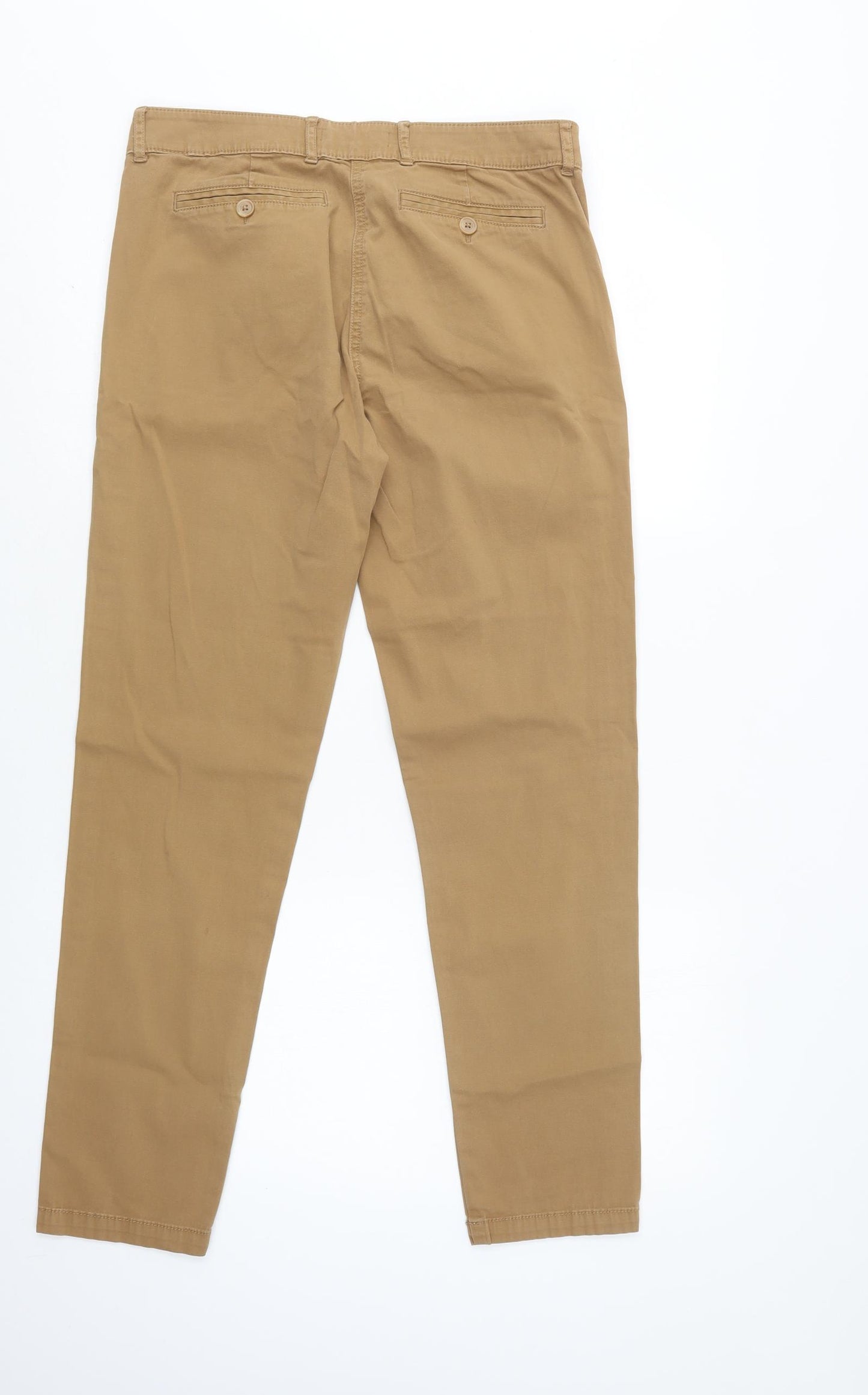 M&S Womens Beige  Cotton Chino Trousers Size 10 L31 in Regular Button