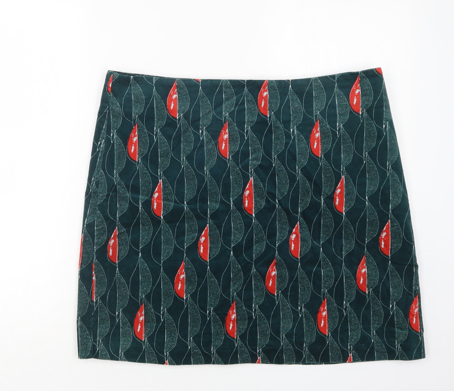 White Stuff Womens Green Geometric Cotton Straight & Pencil Skirt Size 16   Zip