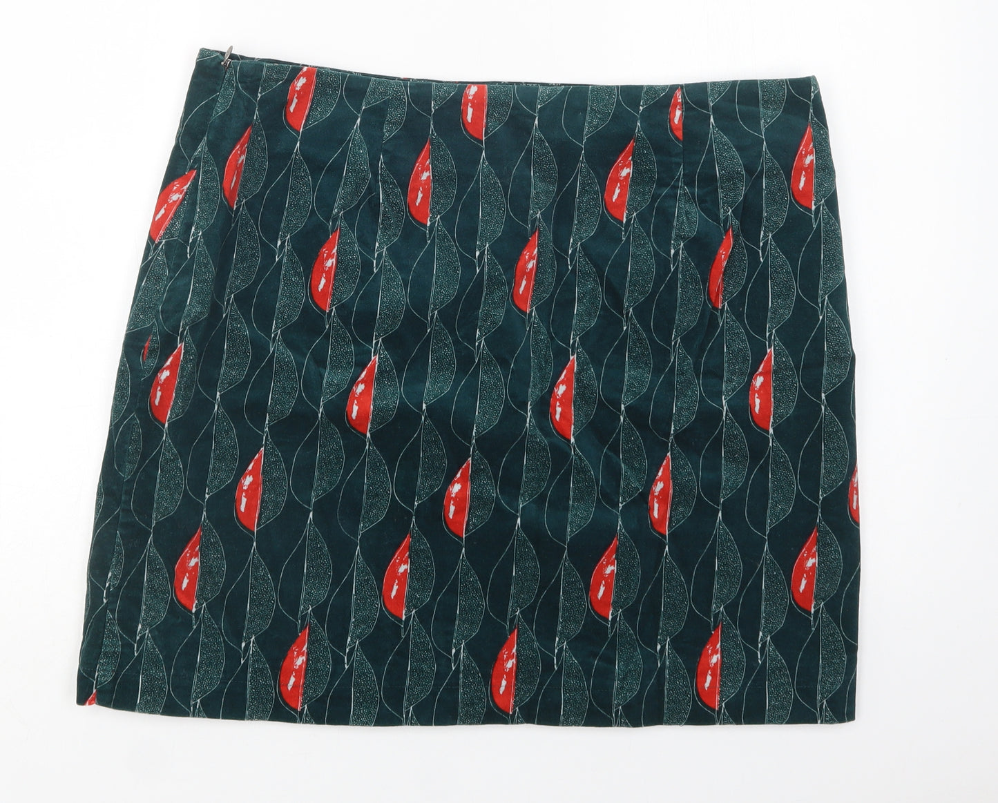 White Stuff Womens Green Geometric Cotton Straight & Pencil Skirt Size 16   Zip