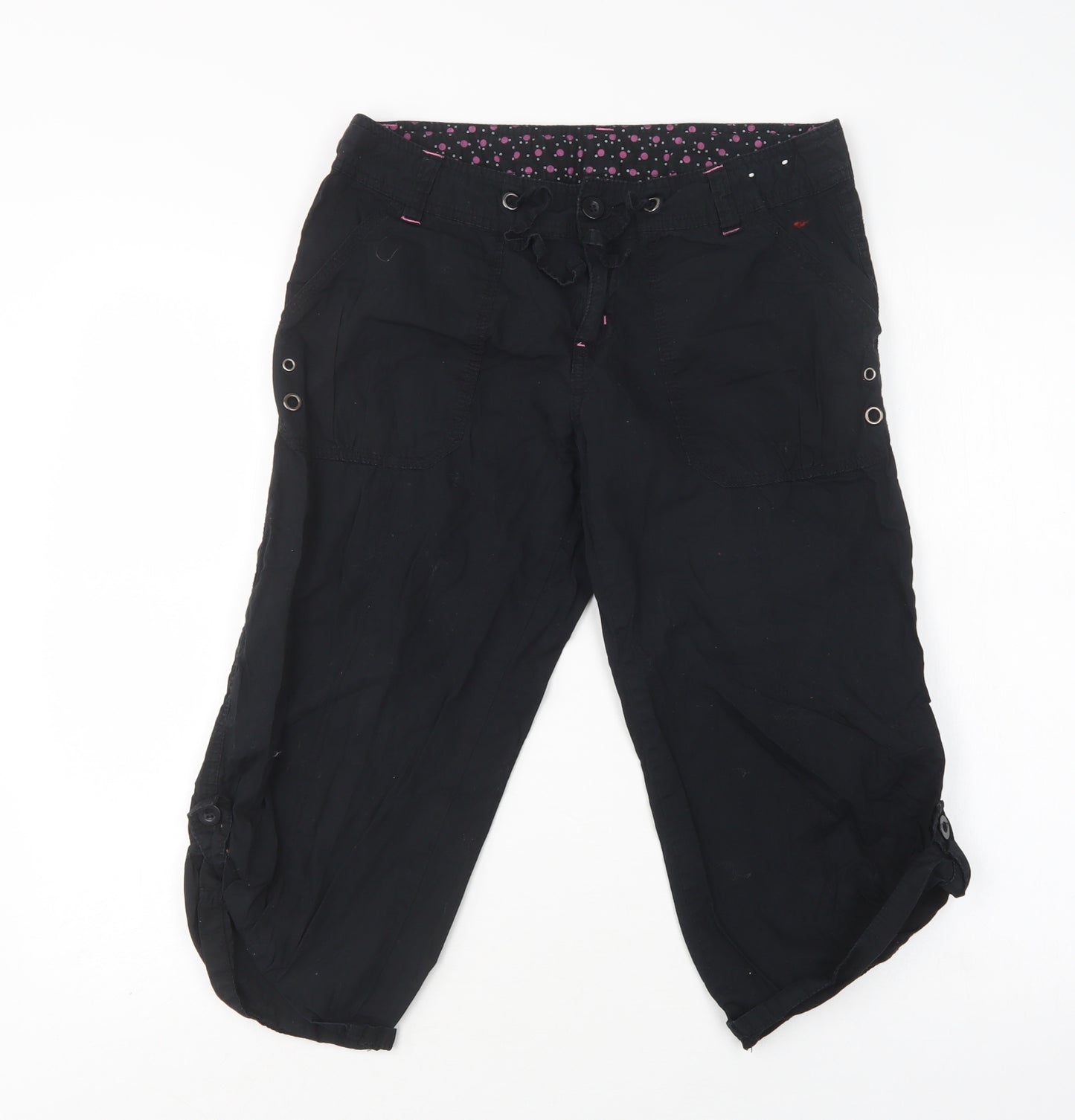 Primark Womens Black  Cotton Cropped Trousers Size 10 L21 in Regular Button