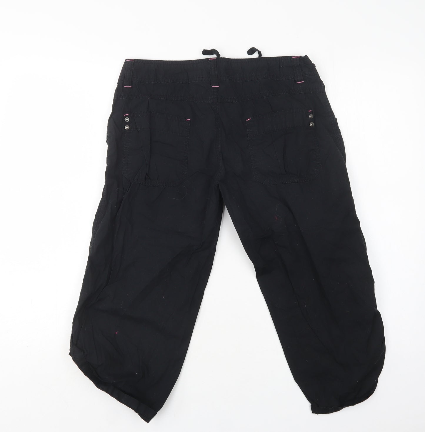 Primark Womens Black  Cotton Cropped Trousers Size 10 L21 in Regular Button
