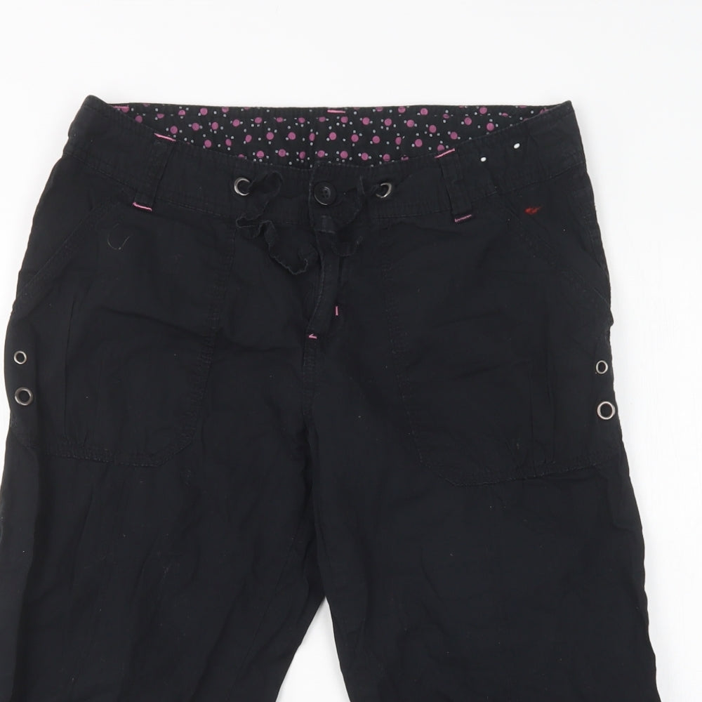 Primark Womens Black  Cotton Cropped Trousers Size 10 L21 in Regular Button