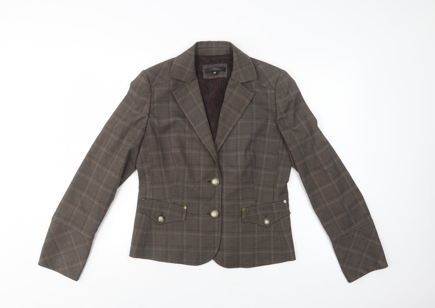 Mariella Rosati Womens Beige Check  Jacket Blazer Size 12  Button