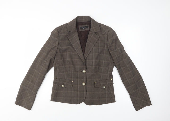 Mariella Rosati Womens Beige Check  Jacket Blazer Size 12  Button