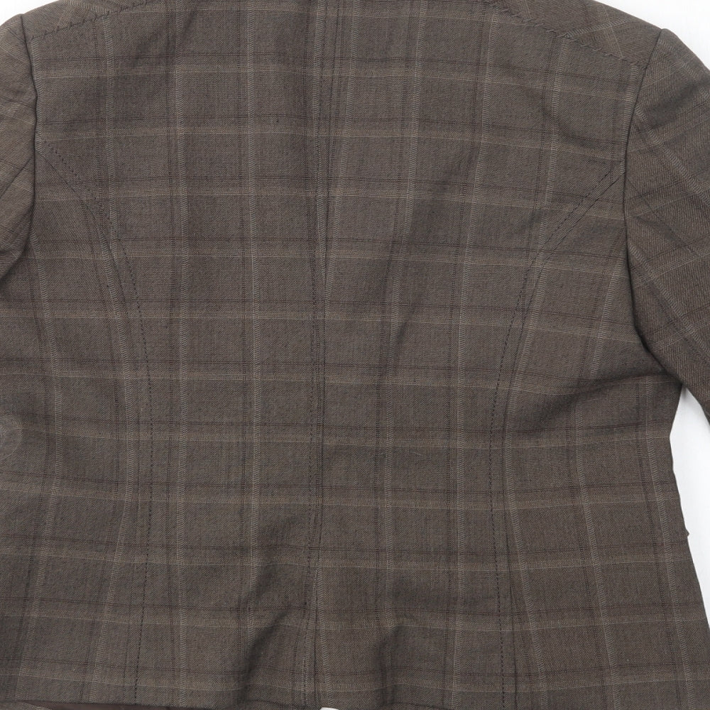 Mariella Rosati Womens Beige Check  Jacket Blazer Size 12  Button