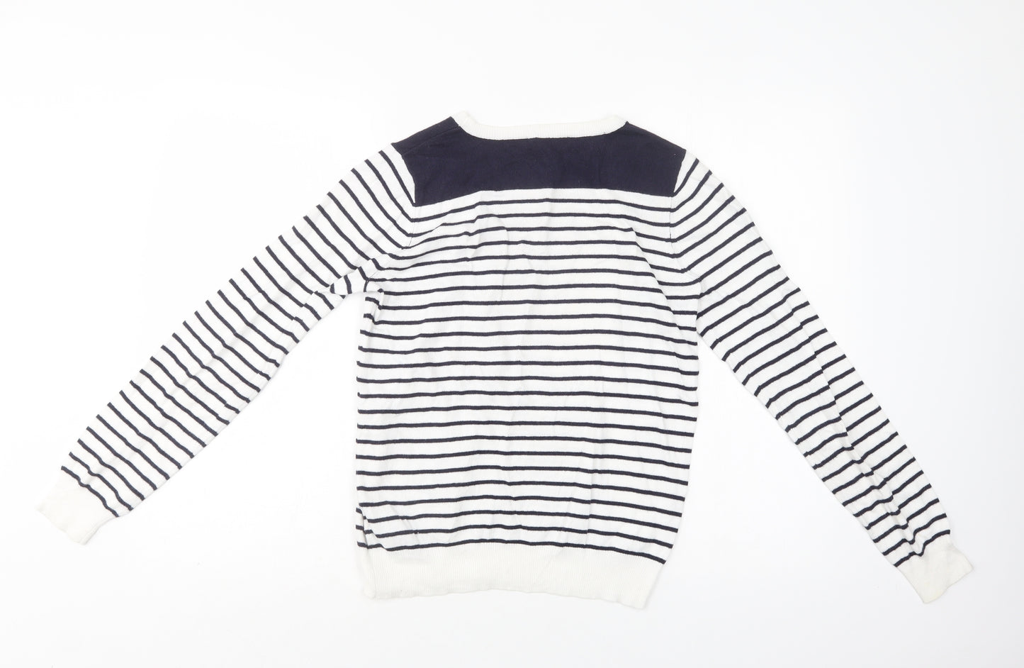 Oasis Womens White Crew Neck Striped Cotton Pullover Jumper Size S