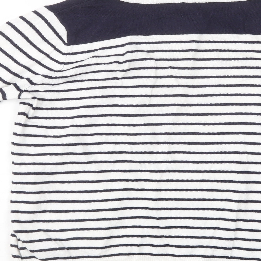 Oasis Womens White Crew Neck Striped Cotton Pullover Jumper Size S
