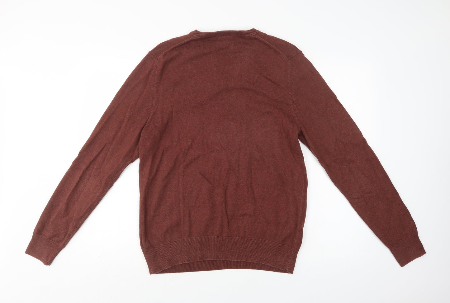 M&S Mens Brown V-Neck  Cotton Pullover Jumper Size M