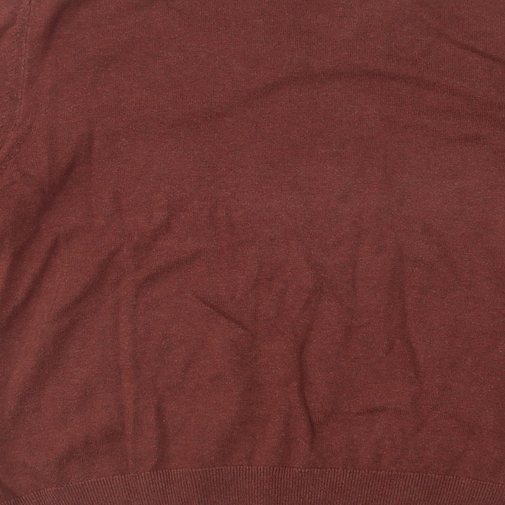 M&S Mens Brown V-Neck  Cotton Pullover Jumper Size M
