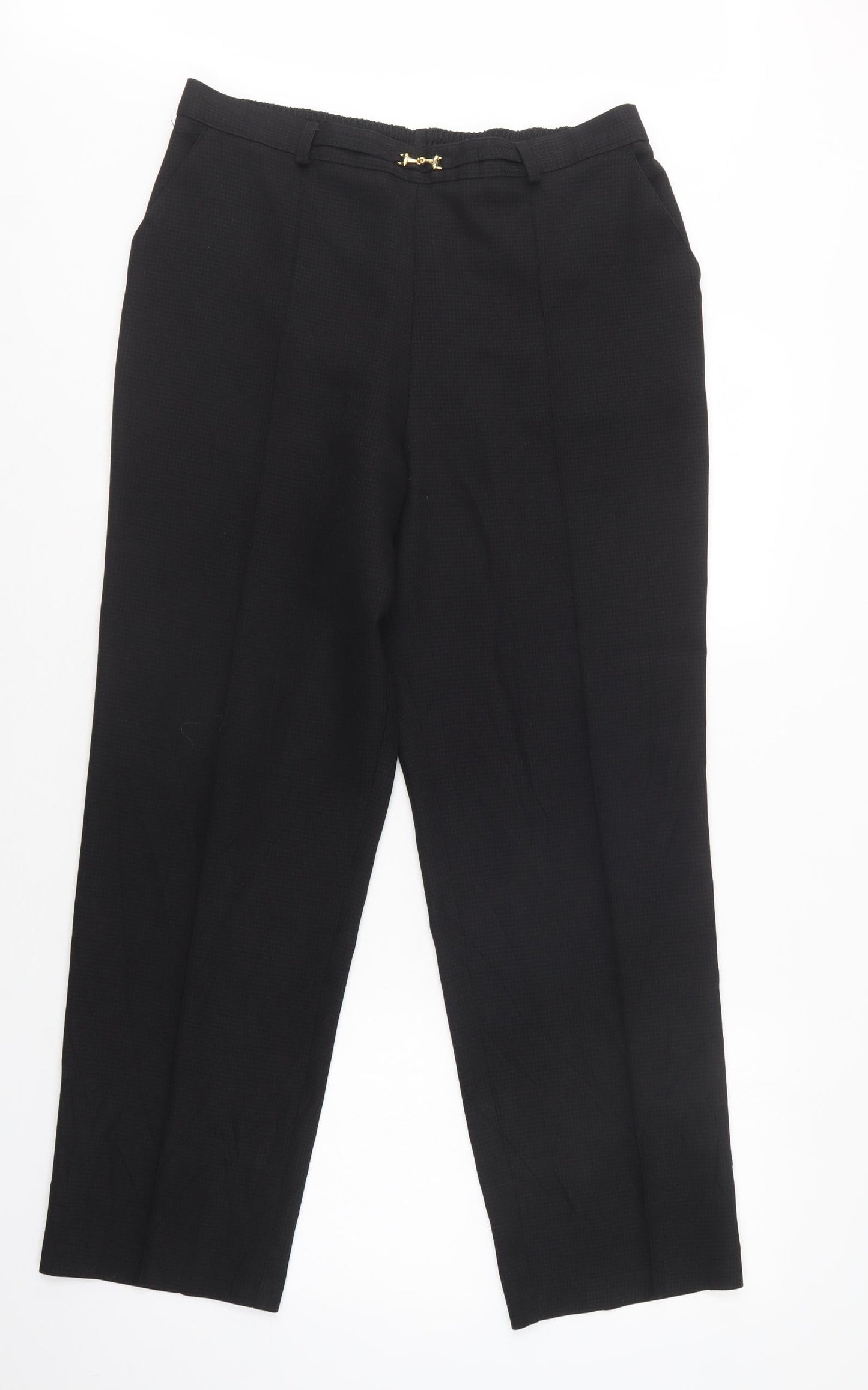 M&S Womens Black Houndstooth Polyester Trousers  Size 16 L30 in Regular