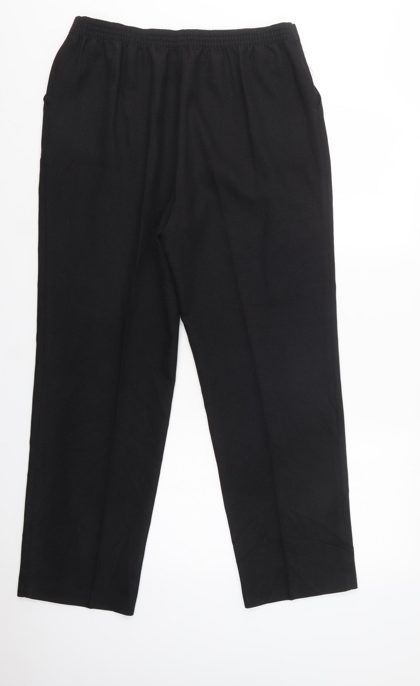 M&S Womens Black Houndstooth Polyester Trousers  Size 16 L30 in Regular