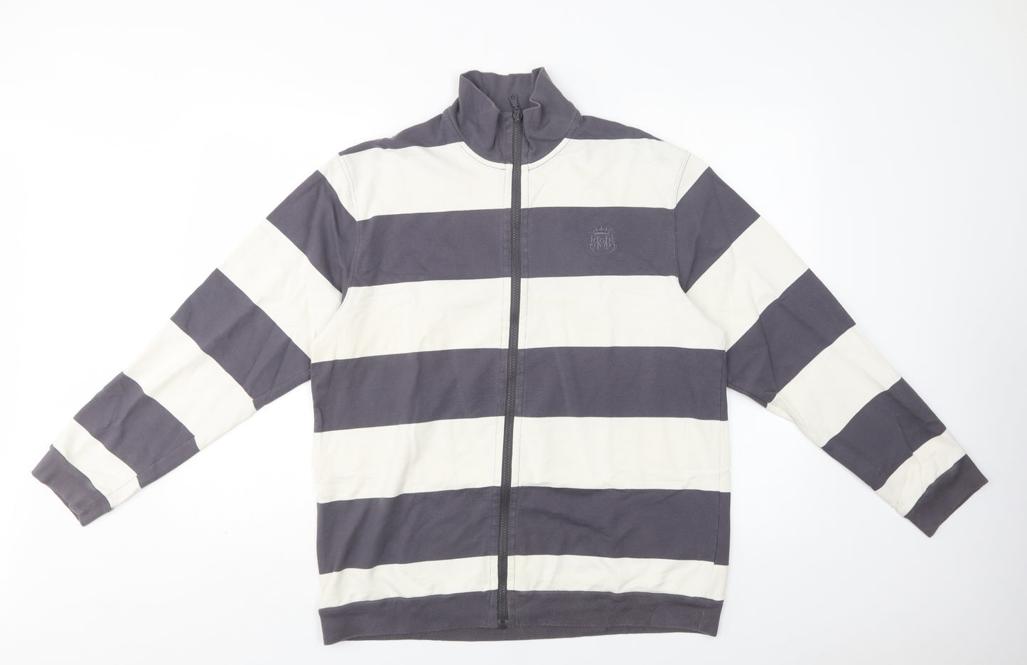 M&S Mens Grey Striped Cotton Full Zip Sweatshirt Size S