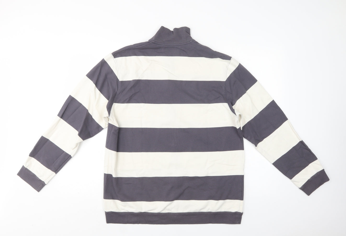 M&S Mens Grey Striped Cotton Full Zip Sweatshirt Size S