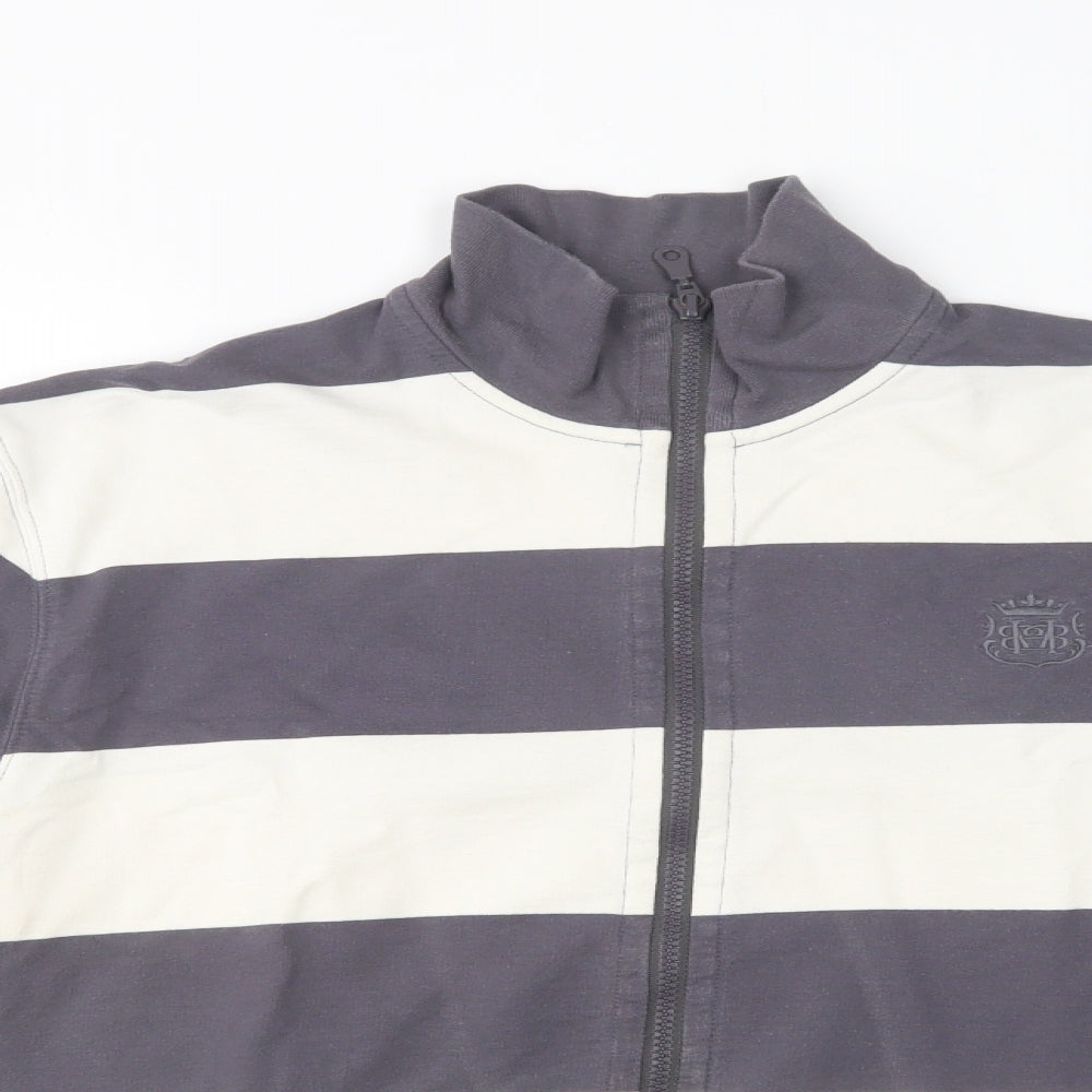 M&S Mens Grey Striped Cotton Full Zip Sweatshirt Size S