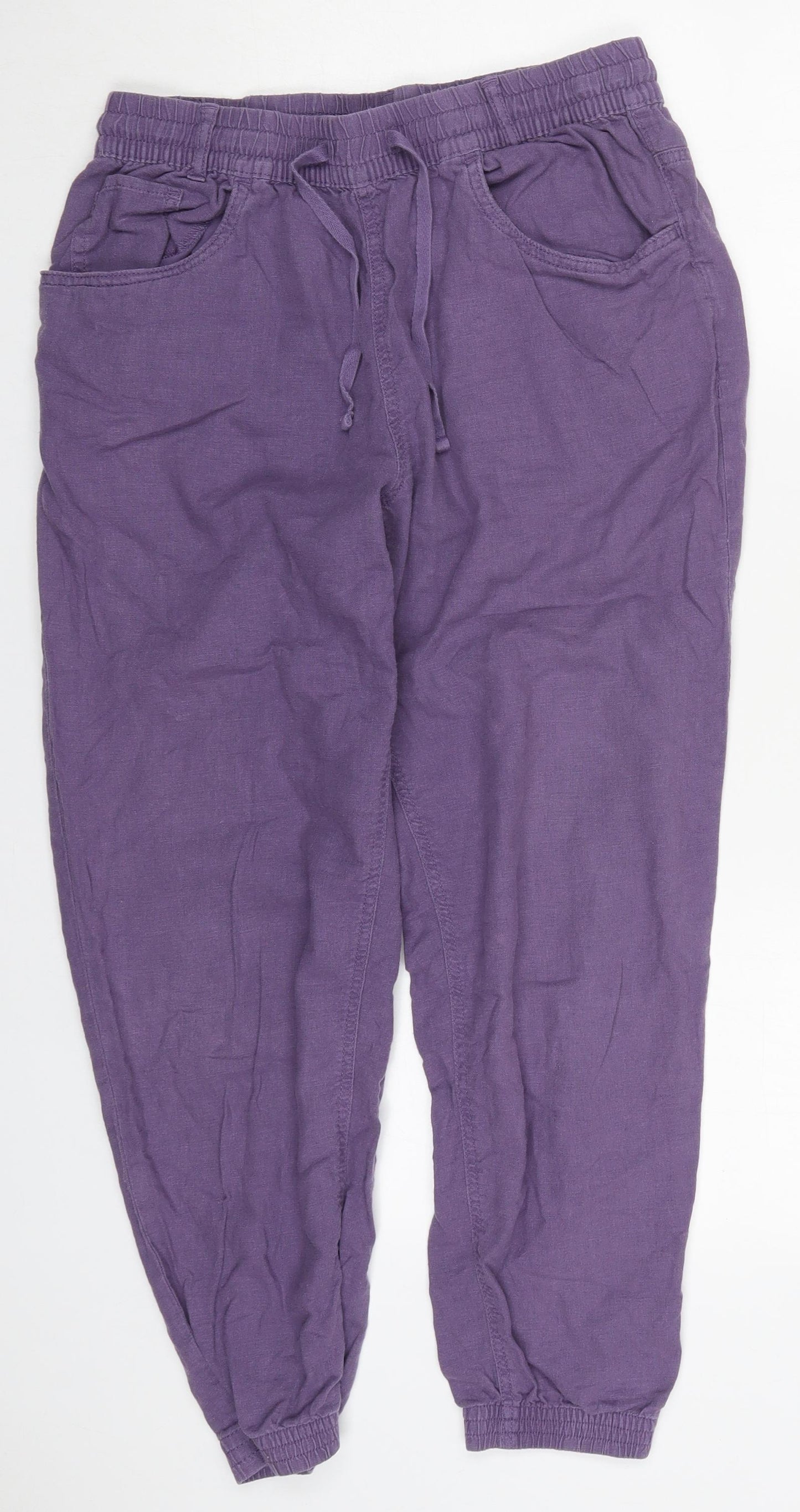 Marks and Spencer Womens Purple  Linen Trousers  Size 12 L25 in Regular Drawstring