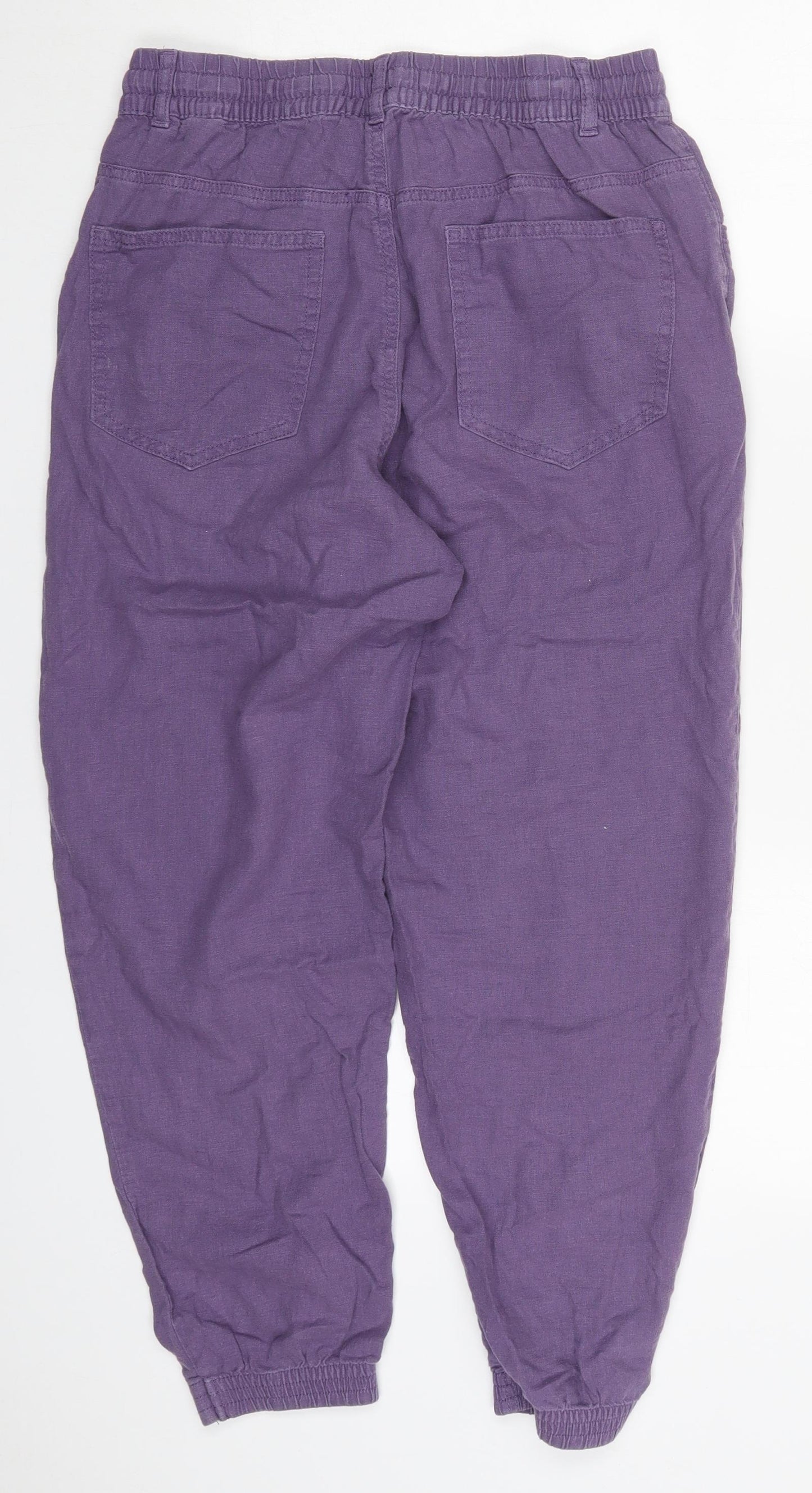 Marks and Spencer Womens Purple  Linen Trousers  Size 12 L25 in Regular Drawstring