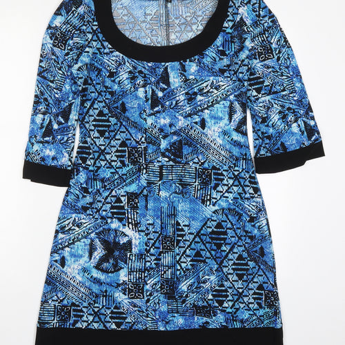 Tiana B Womens Blue Geometric Polyester A-Line  Size S  Round Neck Pullover