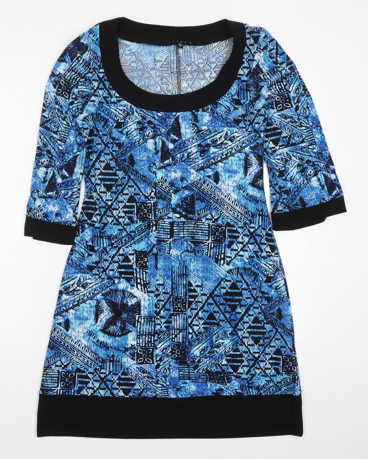 Tiana B Womens Blue Geometric Polyester A-Line  Size S  Round Neck Pullover
