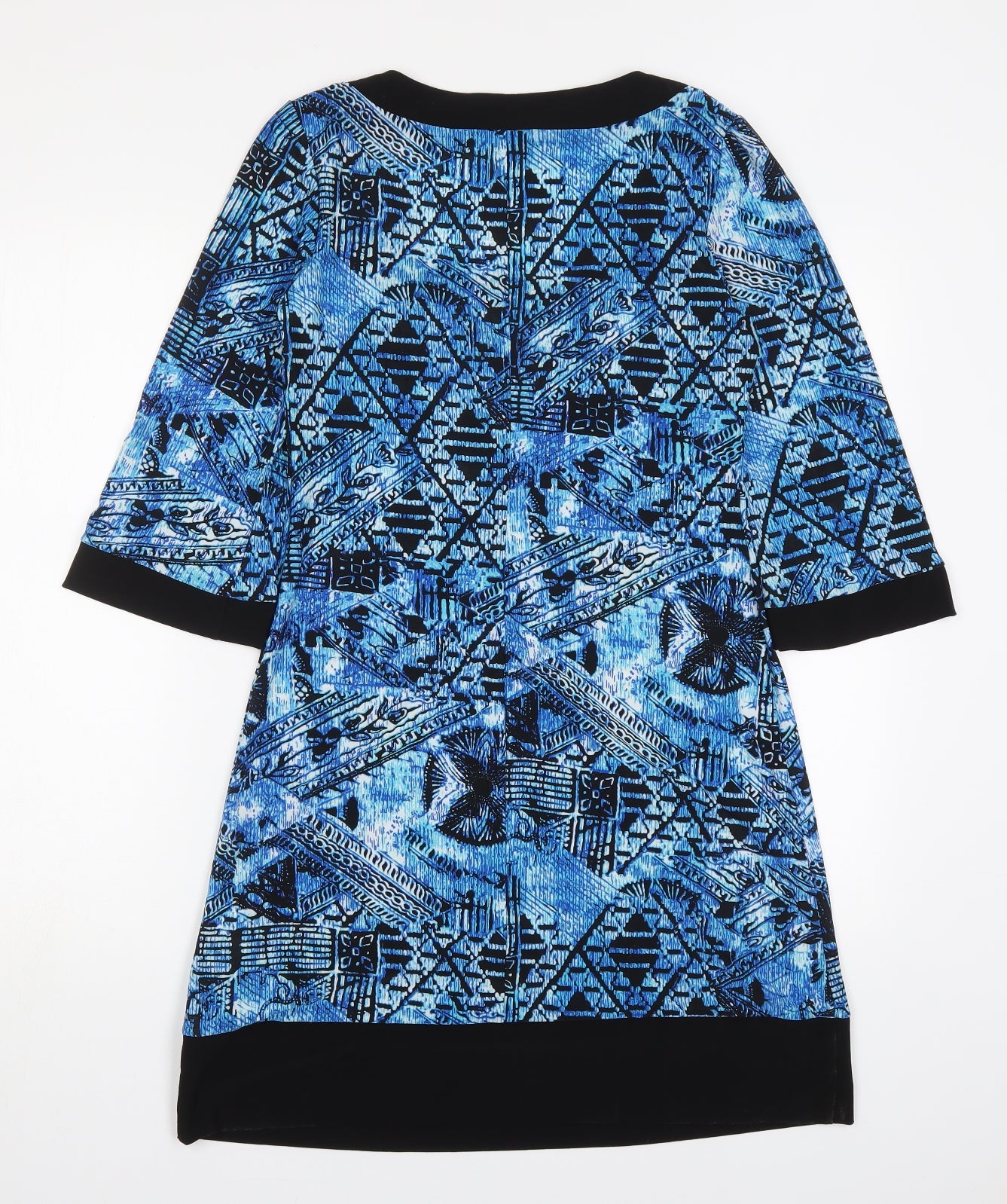 Tiana B Womens Blue Geometric Polyester A-Line  Size S  Round Neck Pullover
