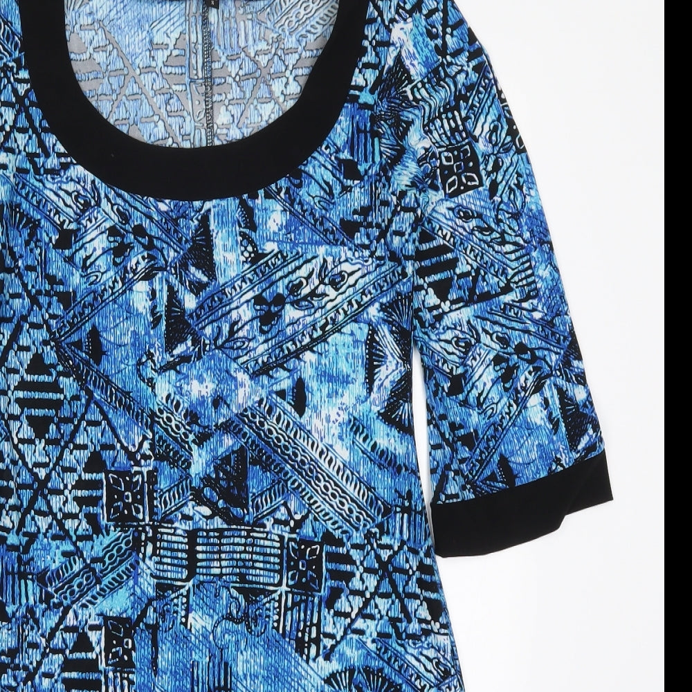 Tiana B Womens Blue Geometric Polyester A-Line  Size S  Round Neck Pullover