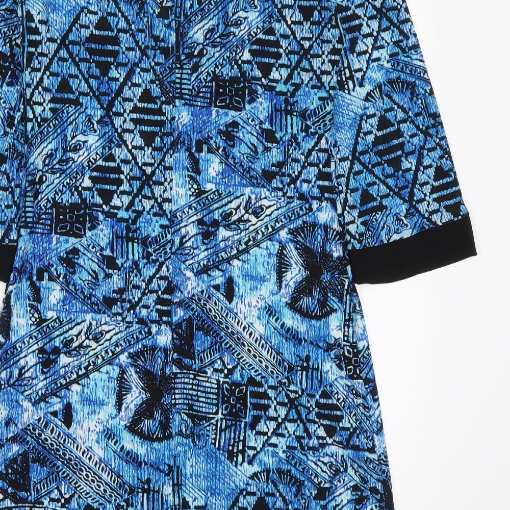 Tiana B Womens Blue Geometric Polyester A-Line  Size S  Round Neck Pullover