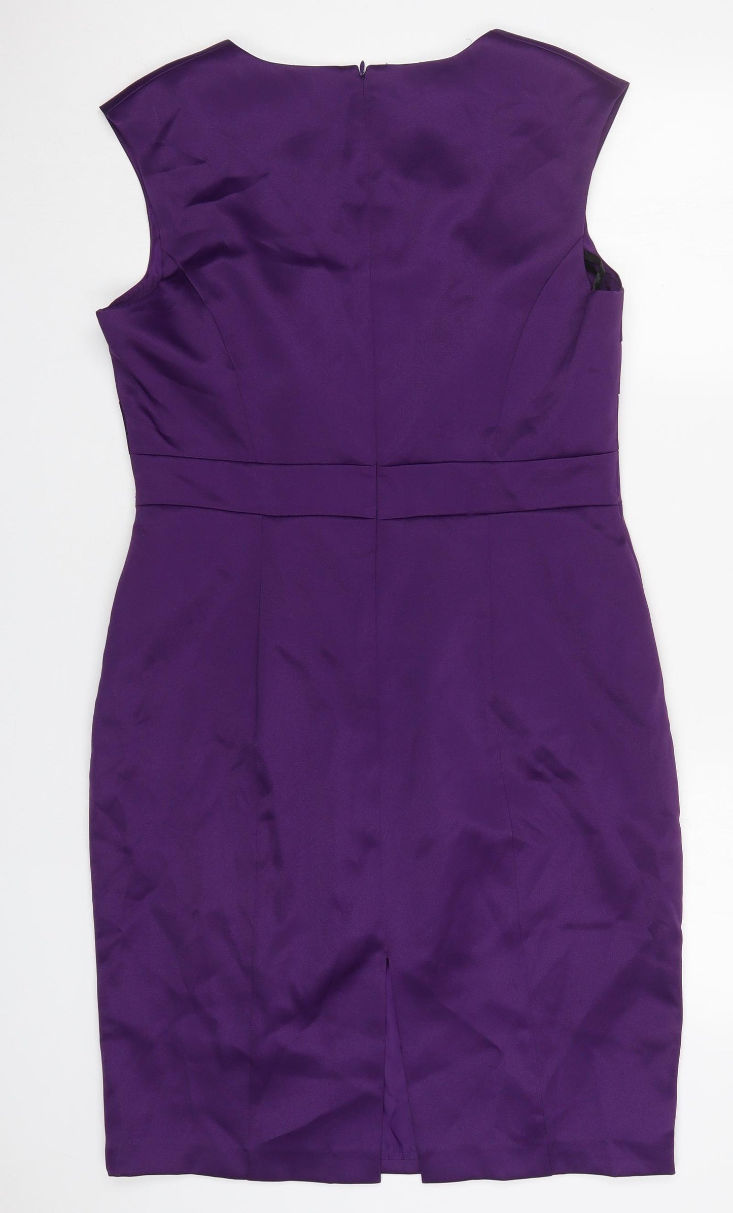 M&Co Womens Purple  Polyester Pencil Dress  Size 16  Square Neck Zip