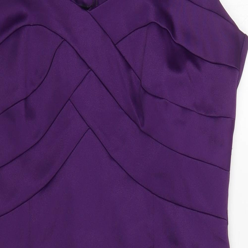 M&Co Womens Purple  Polyester Pencil Dress  Size 16  Square Neck Zip