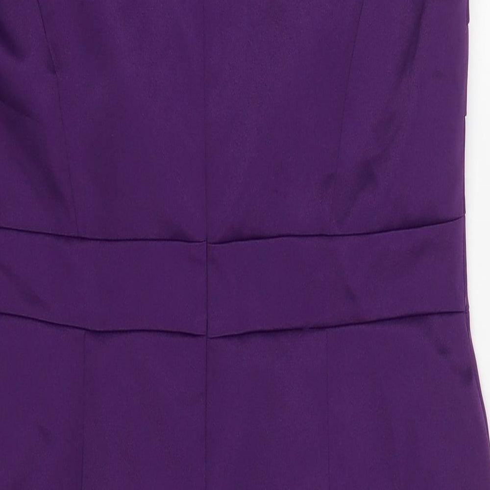 M&Co Womens Purple  Polyester Pencil Dress  Size 16  Square Neck Zip