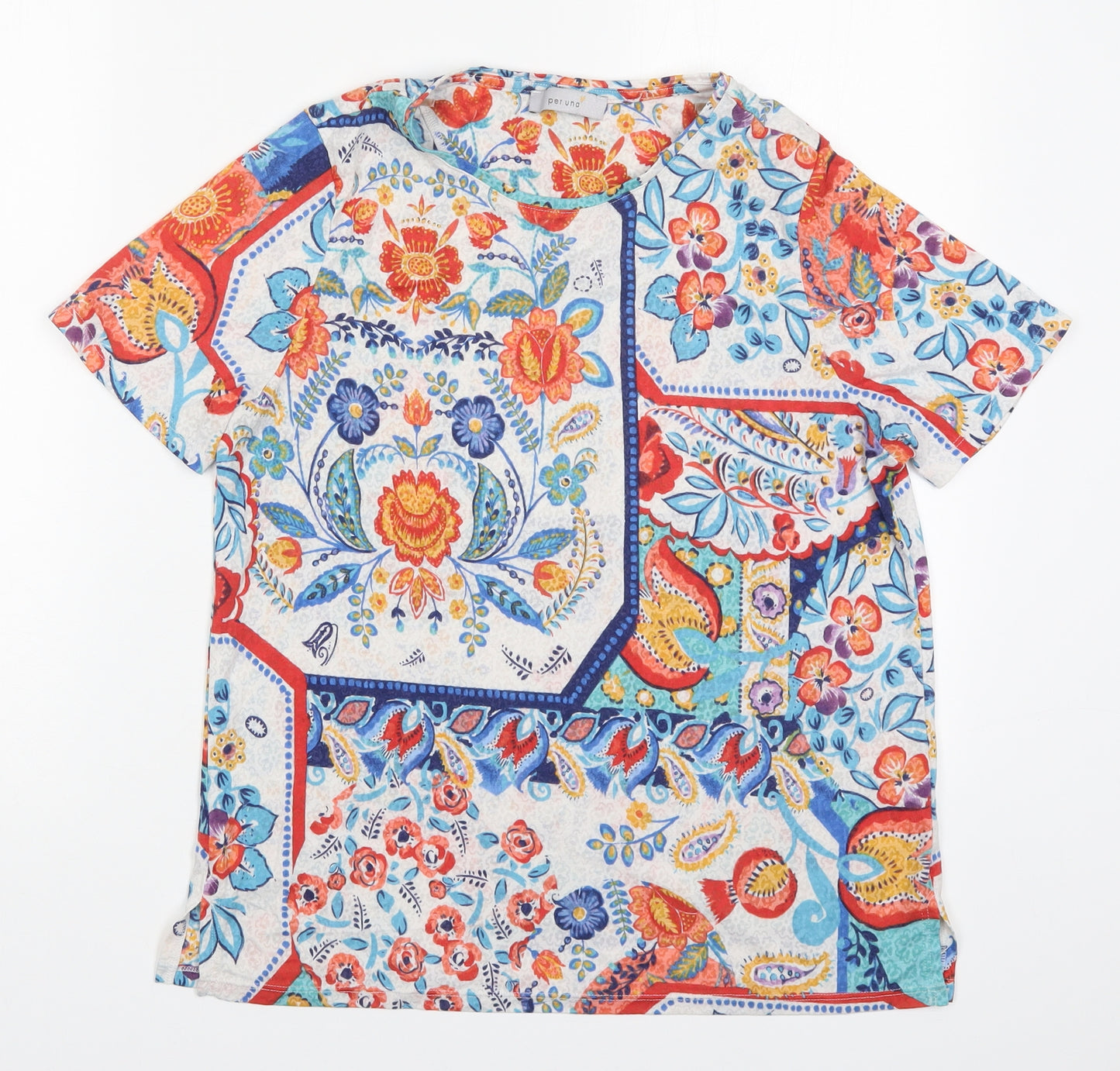 Marks and Spencer Womens Multicoloured Paisley Polyester Basic T-Shirt Size 14 Round Neck