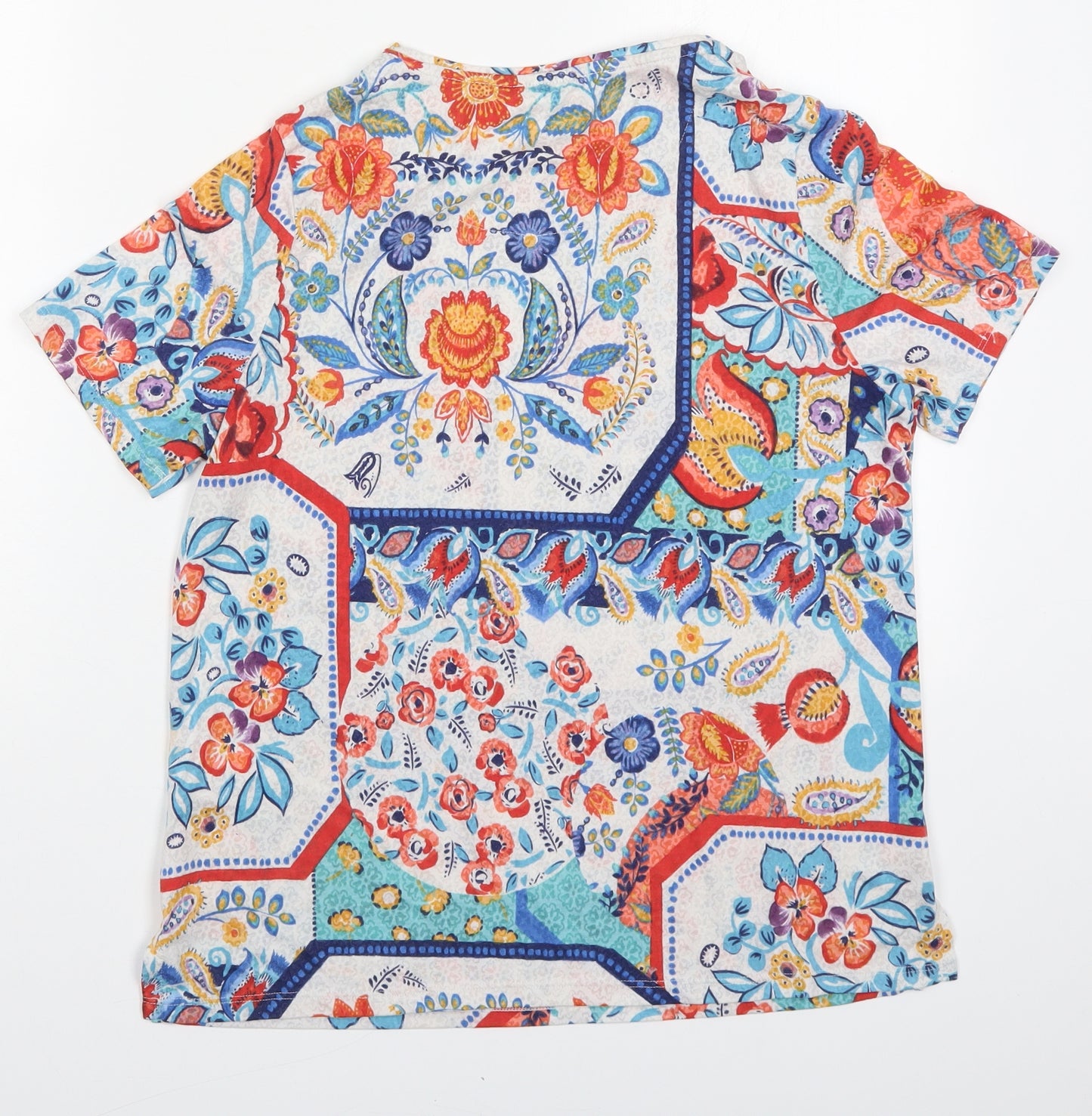 Marks and Spencer Womens Multicoloured Paisley Polyester Basic T-Shirt Size 14 Round Neck