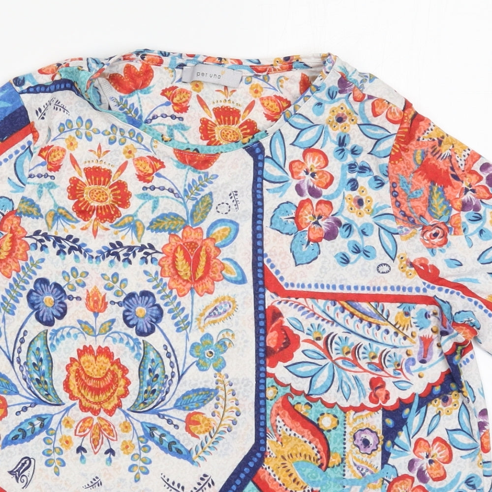 Marks and Spencer Womens Multicoloured Paisley Polyester Basic T-Shirt Size 14 Round Neck