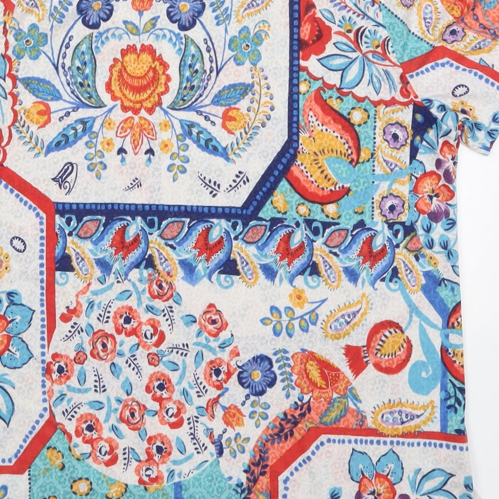 Marks and Spencer Womens Multicoloured Paisley Polyester Basic T-Shirt Size 14 Round Neck