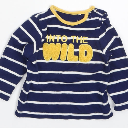M&Co Baby Blue Striped Cotton Basic T-Shirt Size 3-6 Months Round Neck Pullover - Into The Wild