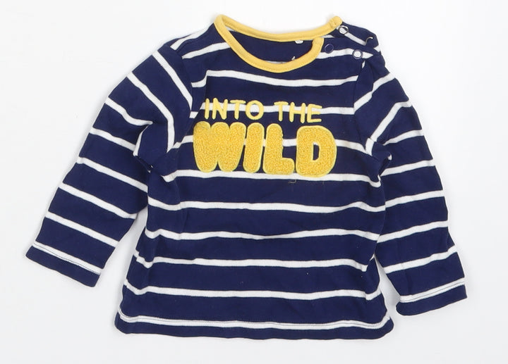 M&Co Baby Blue Striped Cotton Basic T-Shirt Size 3-6 Months Round Neck Pullover - Into The Wild