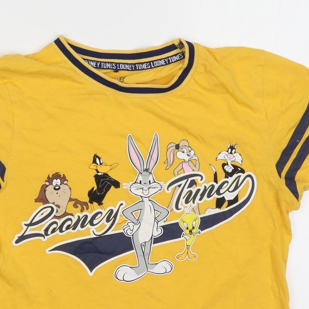 Primark Womens Yellow Solid Cotton Top Pyjama Top Size 10   - Looney Tunes