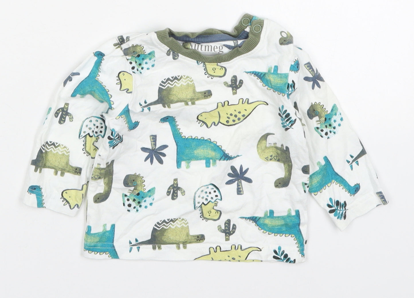 Nutmeg Boys Green  Cotton Basic T-Shirt Size 6-9 Months Crew Neck Pullover - Dinosaurs