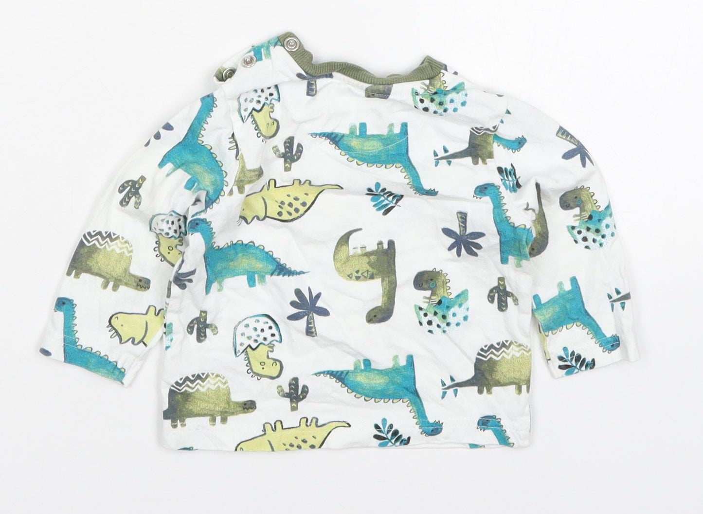 Nutmeg Boys Green  Cotton Basic T-Shirt Size 6-9 Months Crew Neck Pullover - Dinosaurs